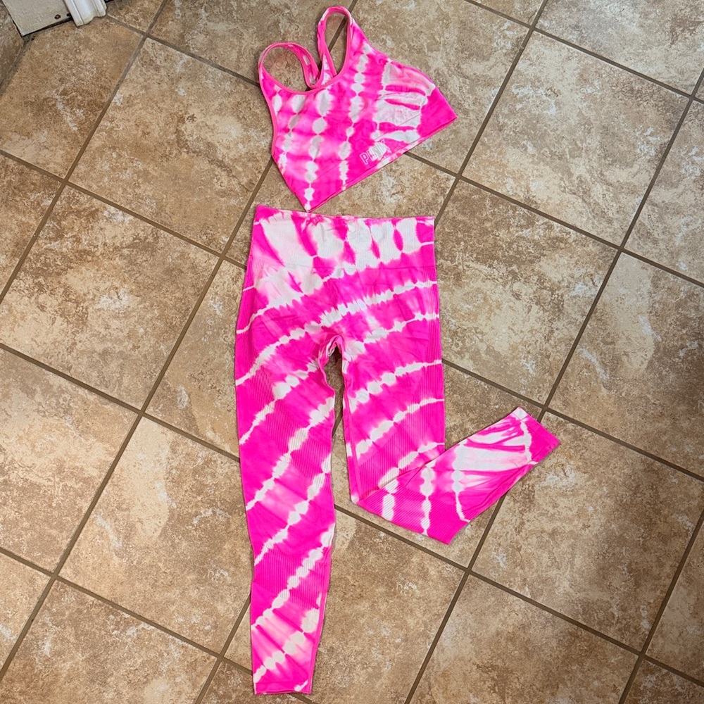PINK Tie-Dye Sports Bra and Leggings Set